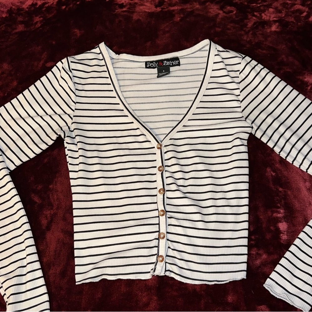 Polly & Esther Navy and White Striped Button-Down Shirt